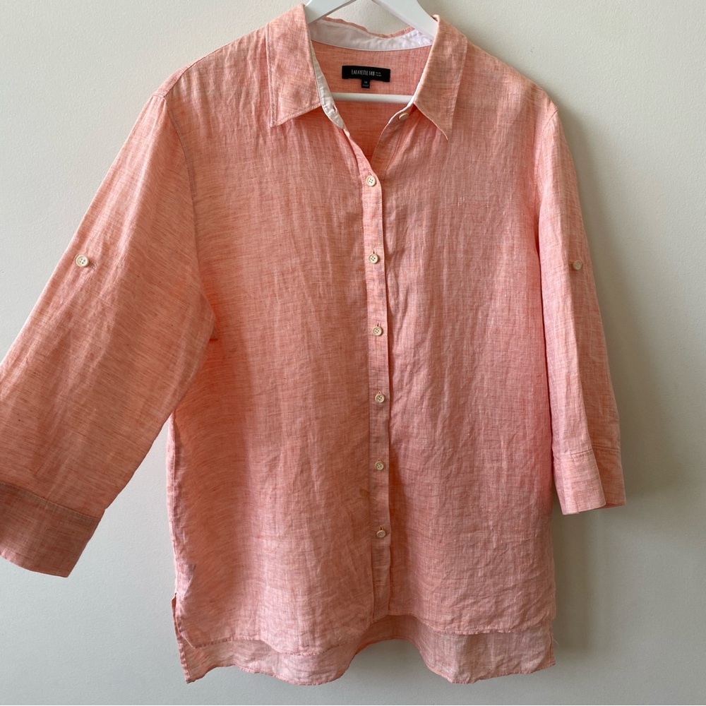 Lafayette 148 New York Theo 100% Linen Shirt in Soft Coral Women’s Size 14